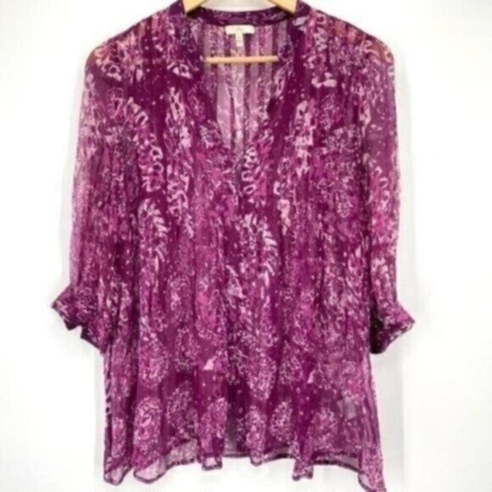Joie Women’s Purple Sheer Silk Peasant Blouse Top